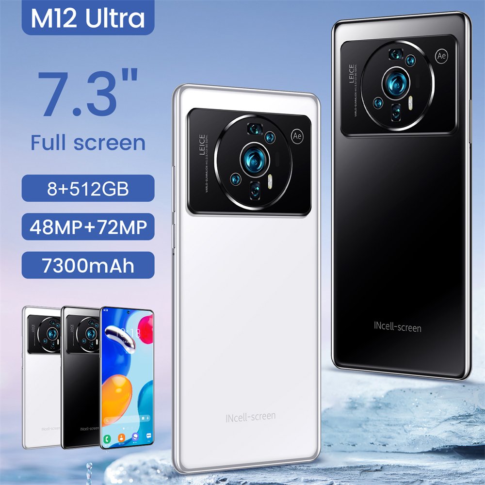 Foreign trade cross-border mobile phone network game video smartphone M12 8+512 large memory 7.3 inch large screen Android